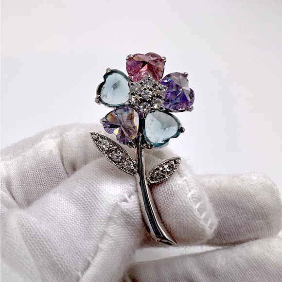 Sale $34 Firm! Sterling Silver Multi Color Cz Flower Pin - Picture 5 of 17